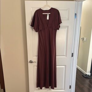 Abercrombie & Fitch Maroon V-Neck Flutter Sleeve Maxi Dress